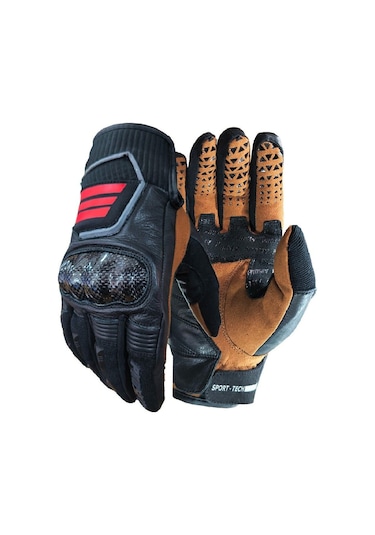 Motosiklet Eldiveni Carbon Fiber Full Koruma Deri Leather Motorcu Eldiven Siyah