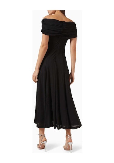 Eegen Studio Rahat Fitli Marrgot Örgü Midi Elbise - Off Shoulder, Şık Ve Çok Yönlü Tasarım Siyah