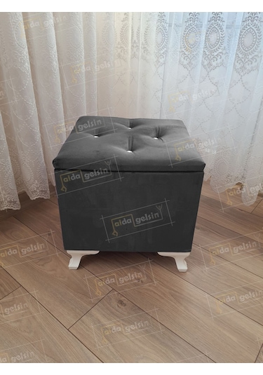 Lüks Sandıklı Tabure Puf 45 X 45 Cm Antrasit