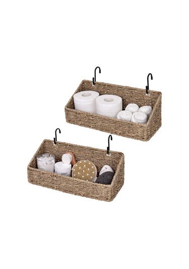 Mutfak Ve Banyo Depolama İçin İki Kişilik Dokuma Sepet Seti Hasır Kahve 1