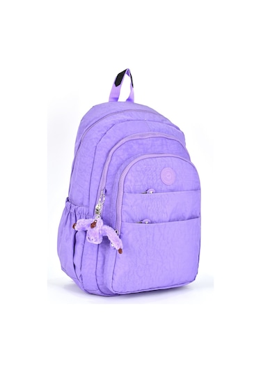 Elatae Su Geçirmez Krinkıl Kumaş Ortopedik Çok Gözlü Okul Sırt Çantası Lila 1625