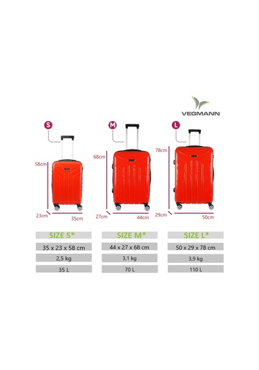Vegmann Vela Kırmızı 3'lü Valiz Seti Kırmızı