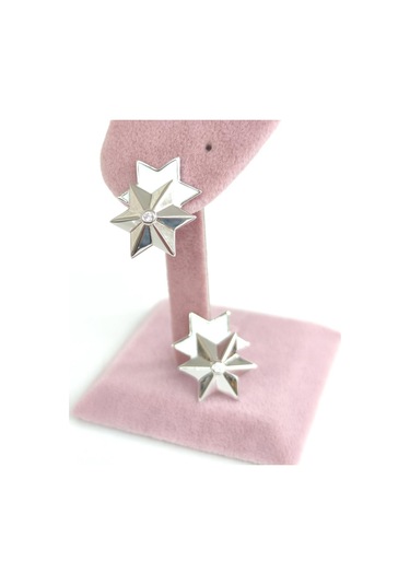 Birleşik Yıldız Beyaz Mineli Gümüş Küpe - Rodyum Beyaz Beyaz