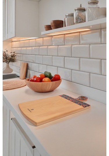 Yekpare Masif Ahşap Sunum Kesme Tahtası Desenli Kayın Medium 9