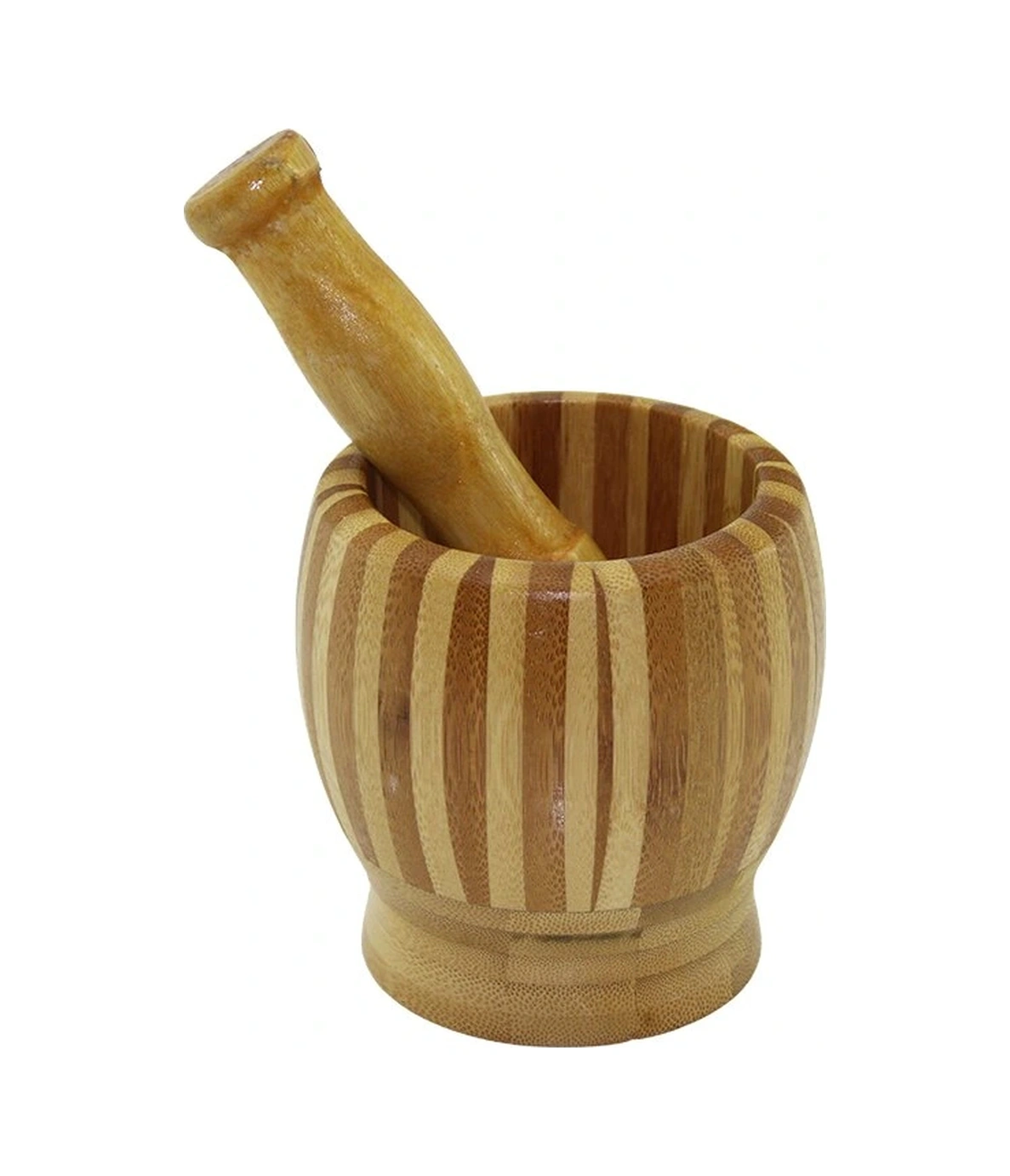 Ahşap Bambu - Çizgili Havan Sarımsak Dövecek Ç: 8.5--d: 6.8 --y: 10cm Fileli Ambalaj Kahverengi