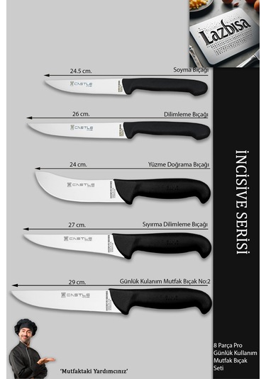 İncisive Serisi Mutfak Bıçak Seti Et Sebze Şef Bıçağı 8li Mft-102