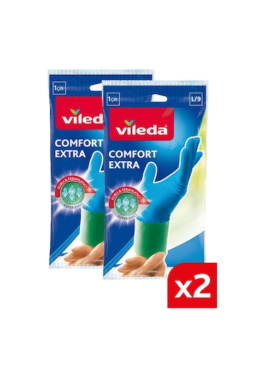 Vileda Comfort & Care Temizlik Eldiveni No 9 Mavi L 2'li Paket