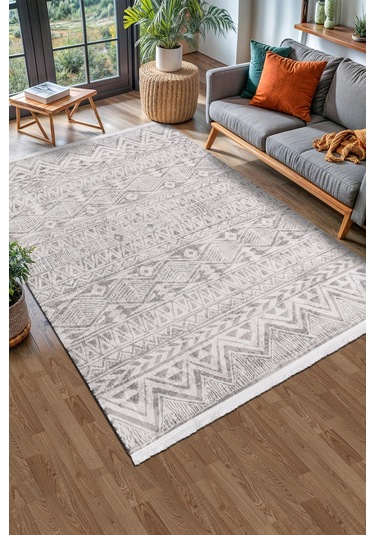 Volora Halı Koleksiyonu Yumuşak Dokulu, Modern İnce Form, Tozumaz Ve Kolay Temizlenebilir Krem - Gri