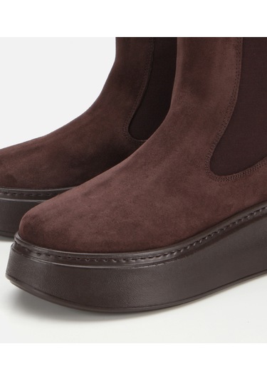 Hotiç Kadın Süet Deri Kahverengi Lastik Detaylı Kalın Tabanlı Düz Bot 01boh317830a480 01boh317830a480 Kahverengi