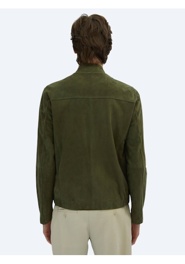 Haki Regular Fit Dik Yaka Smart Casual Deri Mont Haki