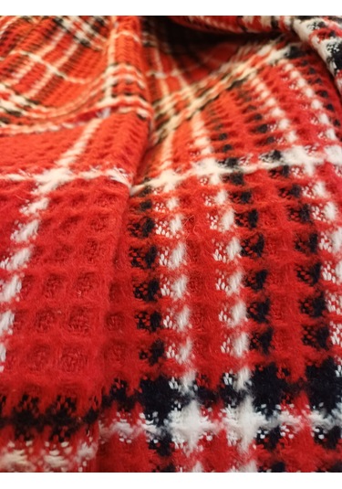 Çift Kişilik Skoç Battaniye 180 220cm Kırmız-beyaz Kırmızı