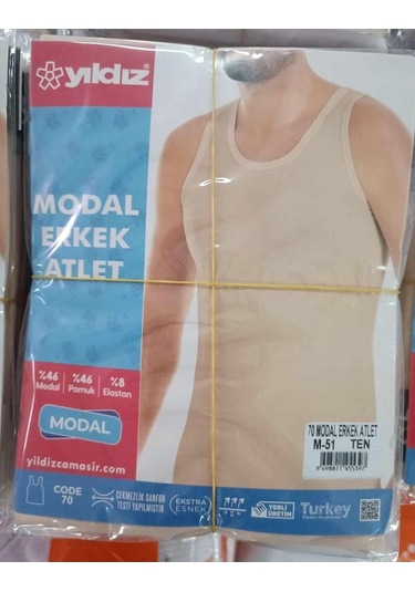 Yıldız Erkek Modal Likralı Askılı Atlet 70/74 - 6 Adet Ten Lacivert