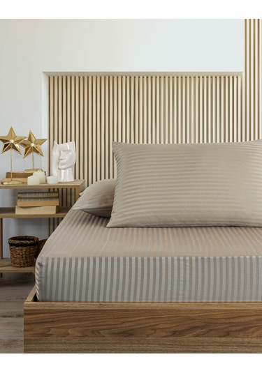 Pamuklu Çizgili Saten Tek Kişilik Lastikli Çarşaf Seti 100x200cm