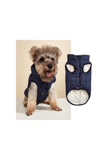 Geeksen Büyük Irk Köpekler İçin 2 Katlı Yünlü Isı Sağlayan Kollu Mont - Lacivert 2xl