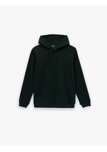 Koton Şardonlu Uzun Kollu Basic Kapşonlu Sweatshirt Yeşil 6wam70015mk Koyu Yeşil