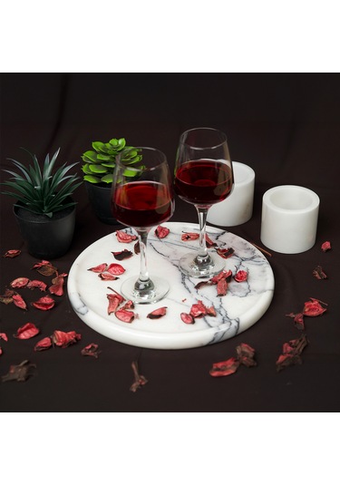 Bariere Yuvarlak Mermer Tepsi Gri-beyaz 1 Adet