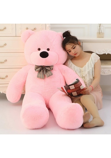 130 Cm Papyonlu Sevimli Büyük Peluş Ayıcık- % 100 Yerli Pembe