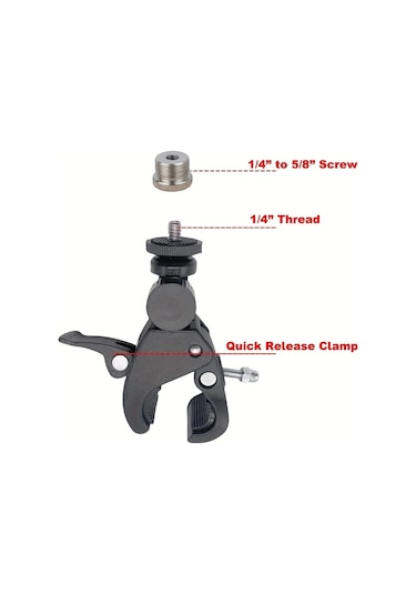 Sunshine011 Siyah Mikrofon Askılığı, 1/4" - 5/8" Vida Mikrofon Klipsi, Davul Standı Ve Masaüstü İçin