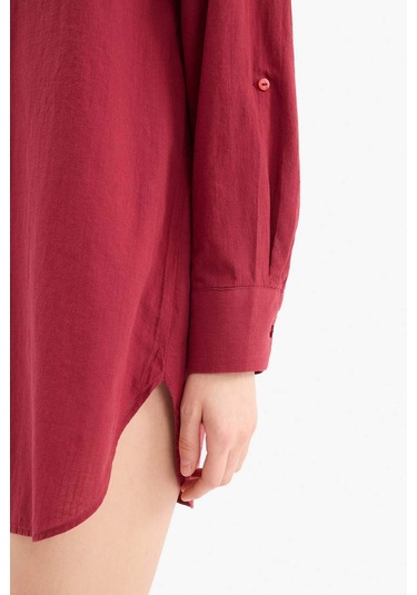 DeFacto Regular Fit Pamuklu Plaj Gömleği-Fall in Love W8241AZ25SMBR285 Bordo