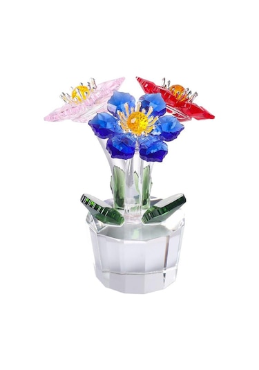 Şeffaf Taban Mini Cam Çiçek Heykeli Süsü Yapay Çiçek Figürin Yıl Dönümü Style 17