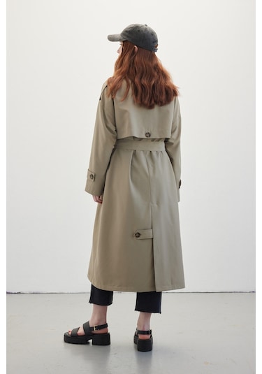 Manuka Düğmeli Kruvaze Trençkot - Kum Bej