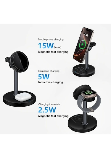 Honeybeeshop Yeşil 3lü 1 Arada Manyetik Kablosuz Şarj Standı İphone İOs Watch Uyumlu Airpods İçin