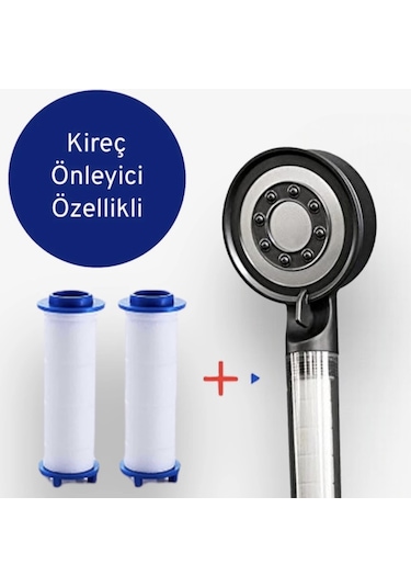 Truva Kireç Önleyici Su Tasarruflu Duş Başlığı Siyah Krom