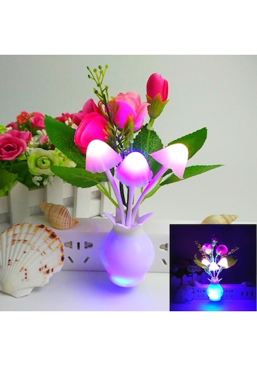 Pembe F&p Renkli Van Tabanı Güzel Gül Mantar Işık Sensörü 4 Led Gece Lambası Ev Dekor Eu Plug Pembe