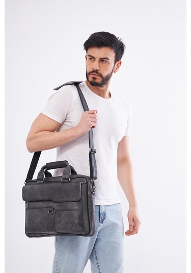 Derinss Dub3088 Hakiki Deri Gri Gölge Laptop Ve Evrak Çantası 001