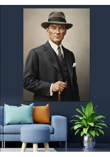 Şapkalı Mustafa Kemal Atatürk Dekoratif Kanvas - Mdf Ahşap Tablo