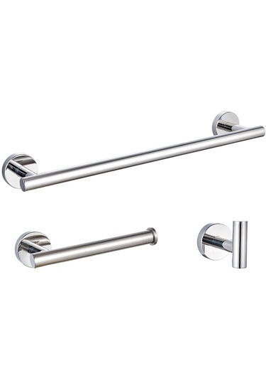 Suntek 3 Parça Banyo Donanım Aksesuar Seti Havlu Gümüş Gümüş Diğer