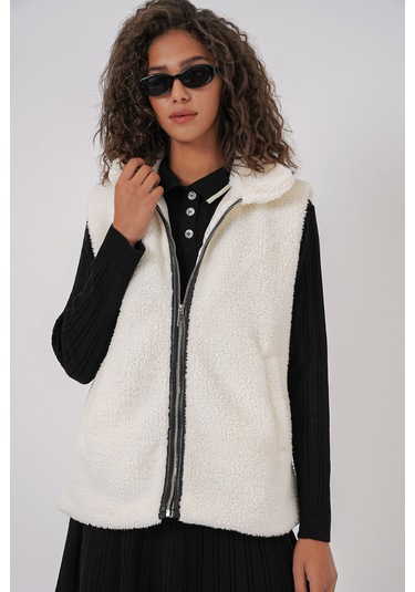Bigdart 6793 Peluş Yelek - Beyaz