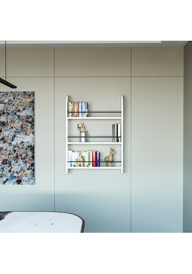 Alpa Ev Mobilya 3 Katlı Duvar Rafı, Çok Amaçlı Ahşap Kitaplık, Mutfak Banyo Montessori Ünitesi Beyaz