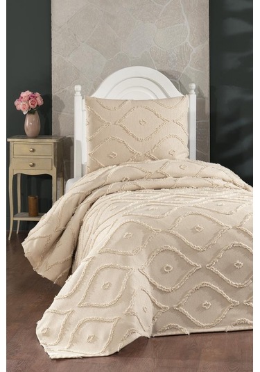 Çeyiz Diyarı Pirot 2 Parça Tek Kişilik Pike Takımı Bej Bej