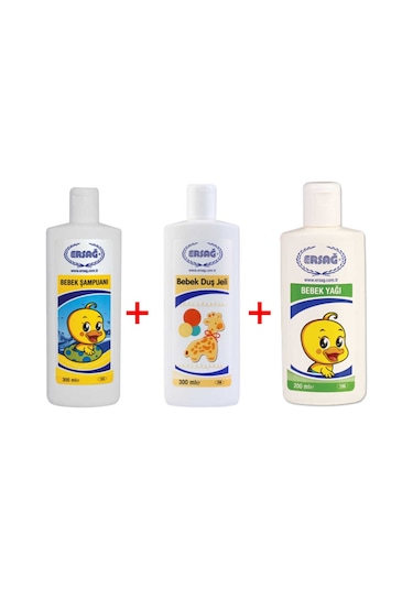 Ersağ Bebek Şampuanı 300 ML + Bebek Duş Jeli 300 ML + Bebek Yağı 300 ML 3'lü