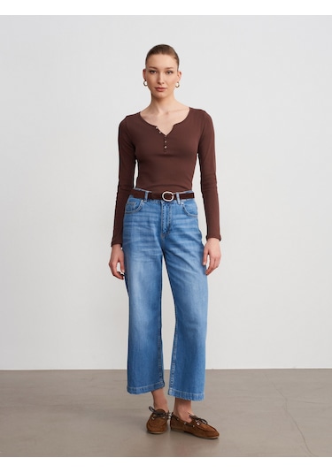 Dilvin 72298 Kemerli Geniş Paça Jean-mavi Mavi