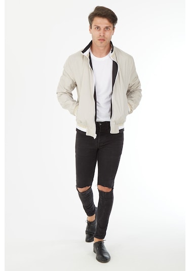 Sposo 1081 Çift Taraflı Dar Kalıp Siyah-Bej Erkek Yazlık Mont Siyah - Bej