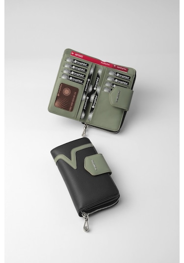 Cengiz Pakel Orta Boy Kadın Cüzdan 65295m - Siyah/yeşil 65295m-siyah-yeşil
