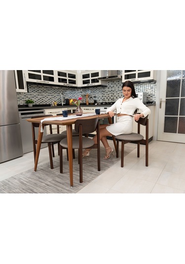 Keynote Ceviz Ahşap 6'lı Mutfak Salon Yemek Odası Sandalyesi