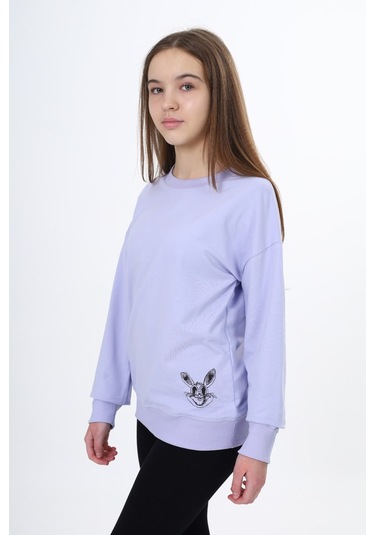 Toontoy Kız Çocuk Baskılı Sweatshirt Koyu Mavi