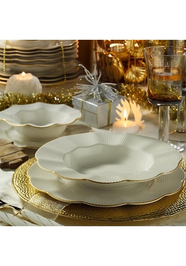 Kütahya Porselen 24 Parça Milena Krem Fileli Yemek Takımı