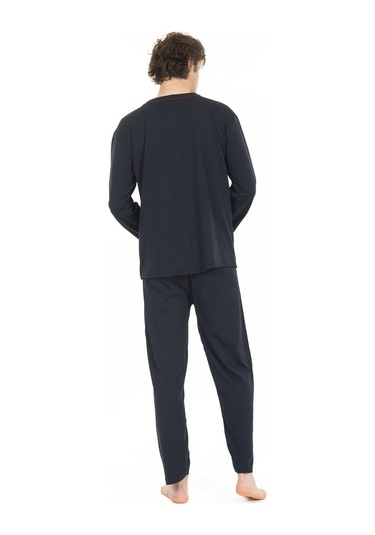 Erkek Boydan Düğmeli Yüksel Kalite Pamuk Pijama Takımı 16511-lacivert Lacivert