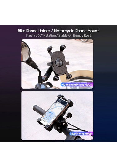 Ranyeek Motorsiklet Telefon Tutucu, Otomatik Kilitleme, 360 Döndürme, Sarsıntı Dayanıklı, Evrensel Uyum, Navigasyon İçin, Kol Kolu Montajlı