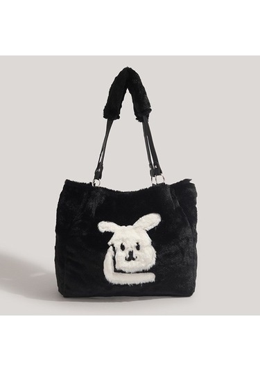 Charhp&kejnt Sonbahar Ve Kış Peluş Çanta Tasarımı Elde Taşınabilen Tüylü Tavşan Tote Çanta Siyah