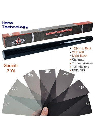Guard Carbon Cam Filmi Vlt %50 Light Black 152 Cm X 30 Mt Nano Teknoloji