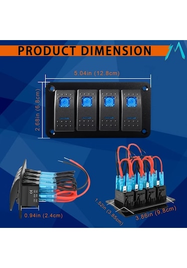 Motion003 Movglow 4lu Paket Alüminyum Anahtar Panosu Absler Tekneler Arabalar Karavanlar Kamyonlar İcin Mavi Led Isik 12v 24v 4 Montaj Vidasi
