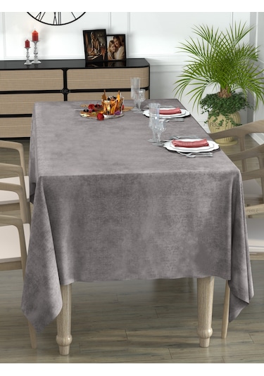 Daily Series Kadife Dokulu Açık Gri Rengi Masa Örtüsü Açık Gri