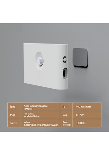 Didadodo Akıllı Hareket Sensörlü Duvar Tipi Gece Lambası 4 Beyaz, 4 Adet Led, Uzaktan Kontrol Edilebilir Beyaz