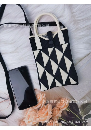 Yaz Sıcak Satış Sezon Örme Küçük Kare Çanta Kaliteli Çanta Crossbody Cep Black Oblique Diamond Grid-upgrade Button Siyah
