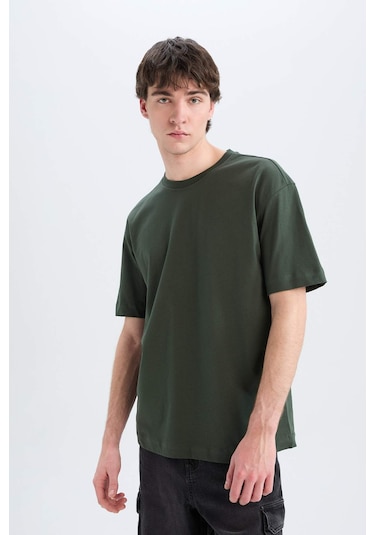 DeFacto Oversize Geniş Kalıp Bisiklet Yaka Basic Düz Kısa Kollu Tişört E6885AXNSKH225